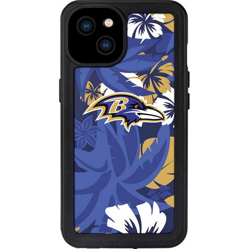 NFL Baltimore Ravens Tropical Print iPhone 15 Plus Waterproof Case